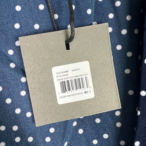 NWT Cooper St Printed Short Sleeve Wrap Mini Dress Navy Polka Dots Size Small S - Picture 8 of 13